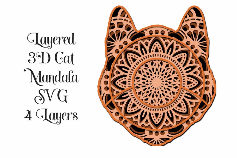 3D Cat Head Layered Mandala SVG file layered cut file 4 | Etsy