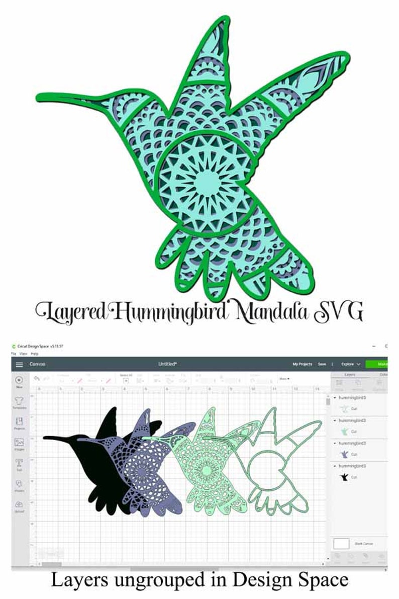 Download Clip Art Layered Cut File 4 Layers 3d Layered Hummingbird Mandala Svg File Art Collectibles