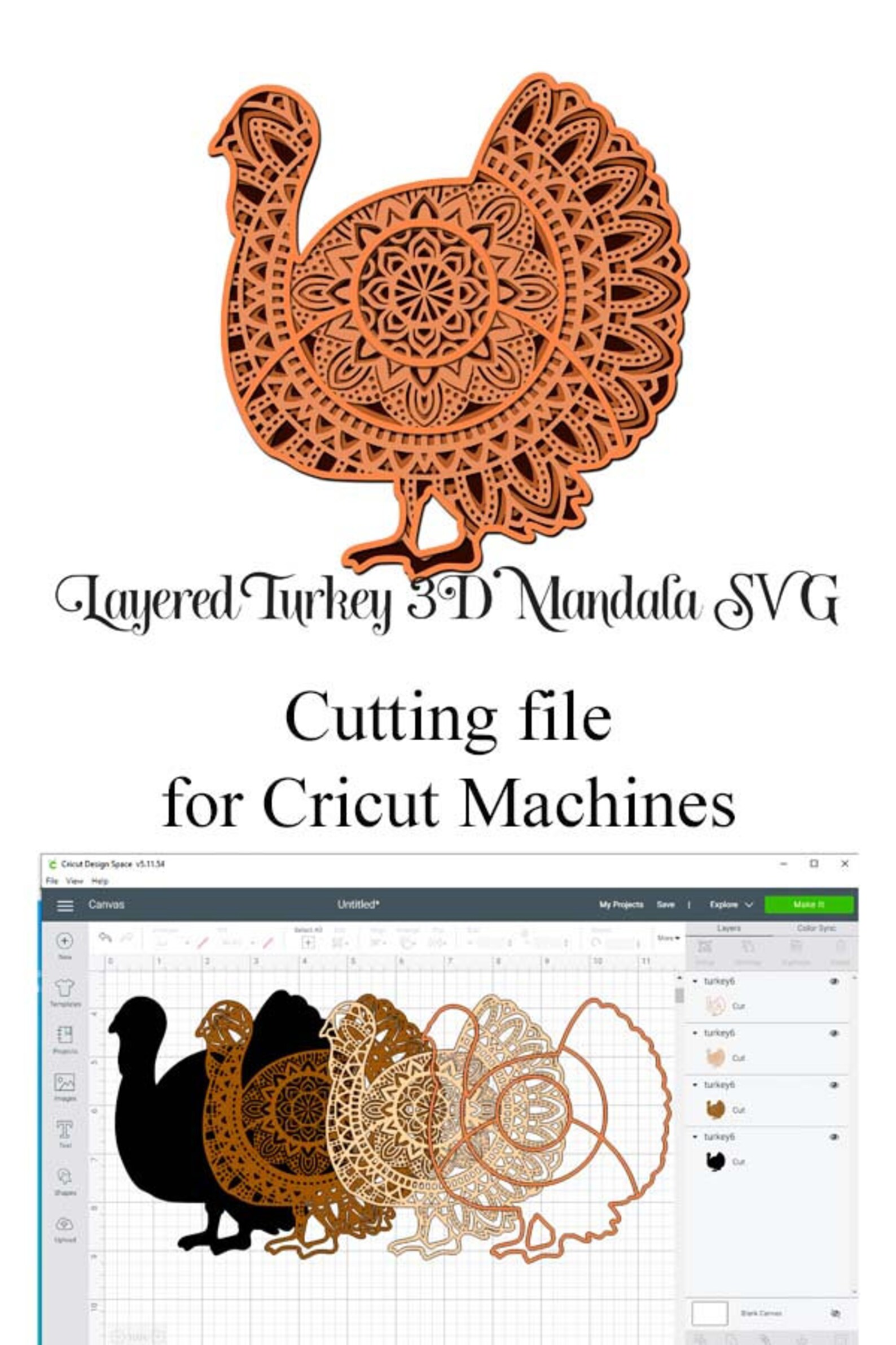 Thanksgiving SVG Layered Mandala Bundle 5 designs turkey | Etsy