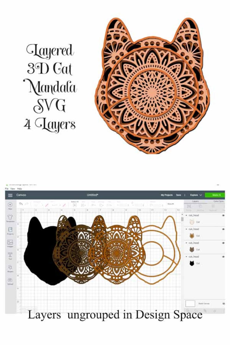 Download 3D Cat Head Layered Mandala SVG file layered cut file 4 | Etsy
