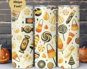 Retro Halloween Candy Tumbler: 20oz Insulated Travel Mug