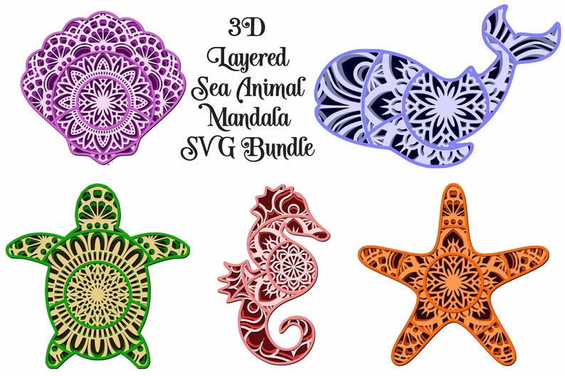 Download Sea Animal SVG Layered Mandala Bundle 5 designs Seahorse ...