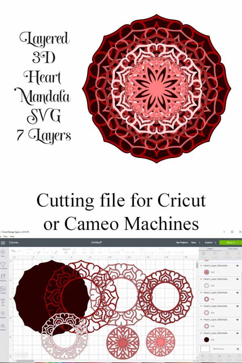 Download Layered Mandala with Hearts 3D Layered SVG file 7 layers ...