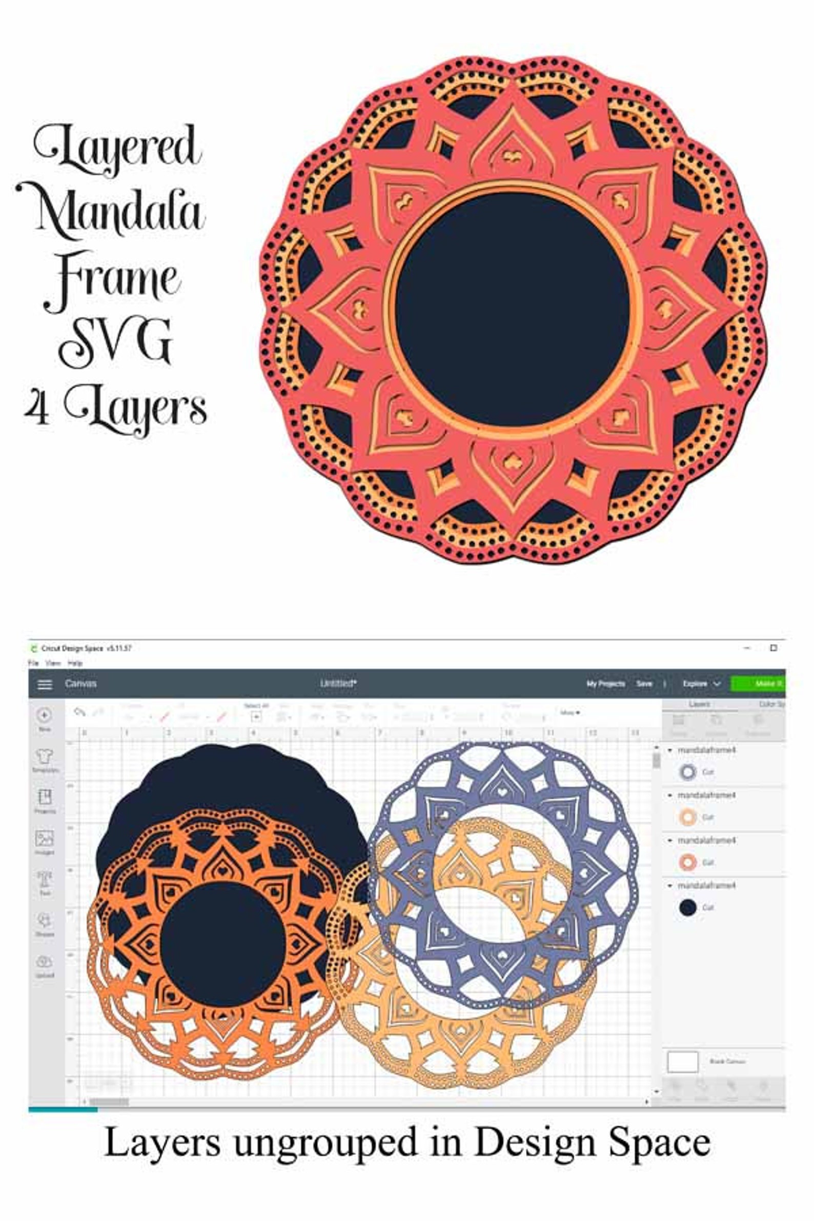 Download Layered Mandala Frame SVG file 4 layer mandala for cutting ...