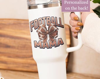 Personalized Football Mom 40oz Tumbler, Football Mama Travel Mug with Player Names, Lid and Straw