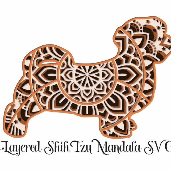Shih Tzu Mandala  3D Layered Dog SVG file, 4 layers