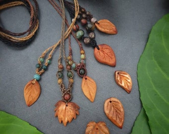 Customizable necklace with leaf // Avocado wood chain WOOD ELF Made-to-order