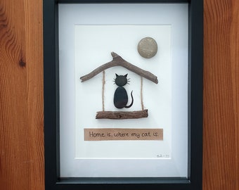 Stone picture cat tomcat pebble picture cat lovers // sustainable wall decoration pebble picture natural materials