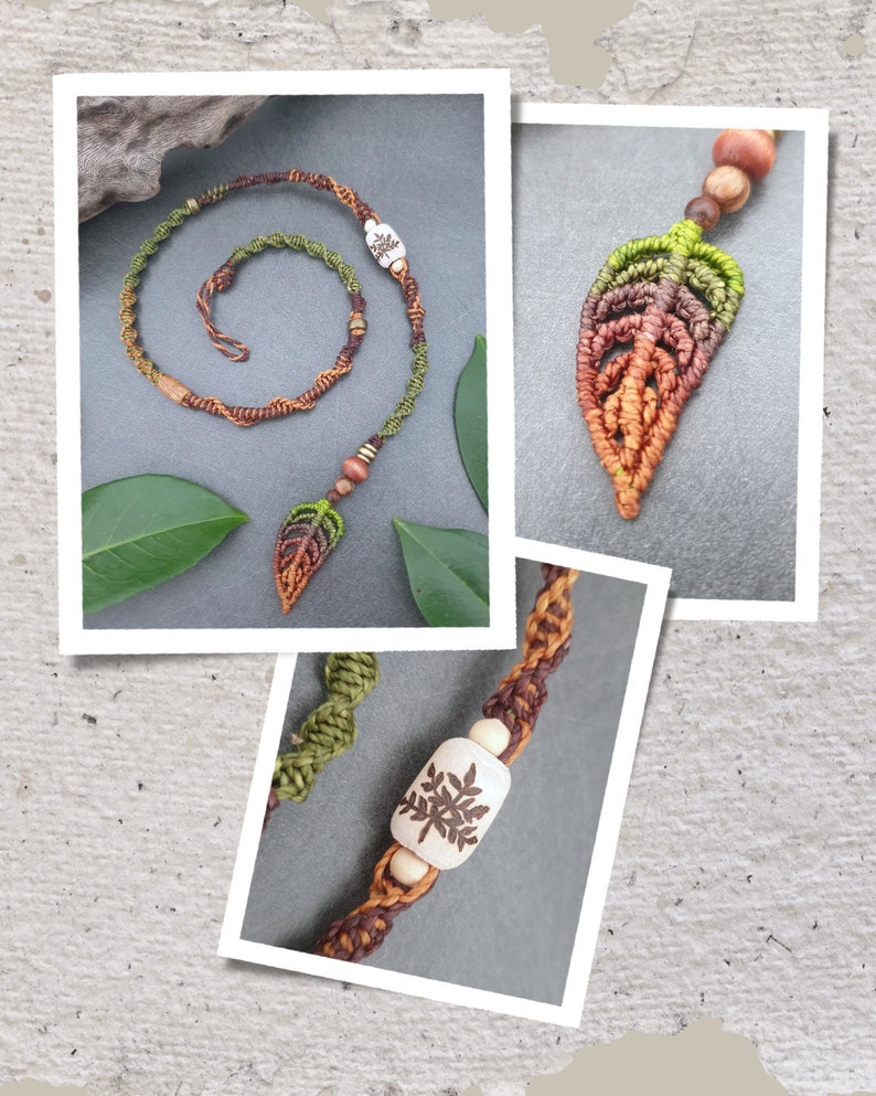 HANAHONUA COLLAB Unique Dreadwrap Madera Natural Dread Bead Macrame Leaf // Dread Jewelry Hairwrap // Fakedread imagen 10