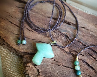 Mushroom necklace aventurine // Goa Psy GREEN MUSHROOM