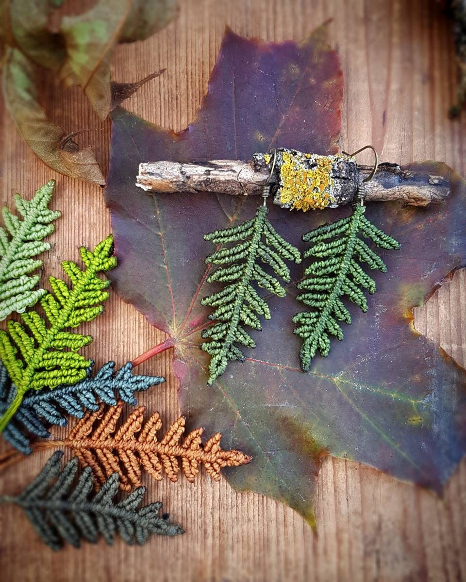 Fernweh Macrame Earrings With Fern Leaf Colors Etsy