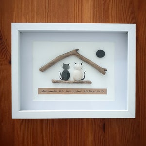 Stone picture cats tomcat pebble picture cat lovers // sustainable wall decoration pebble picture natural materials image 2