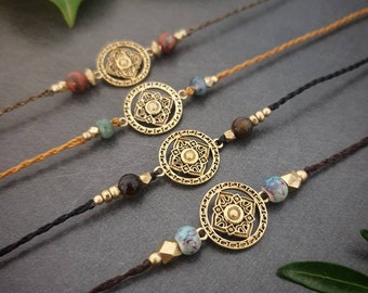 Macrame bracelet with mandala // Mandala bracelet semi-precious stone beads Indian brass