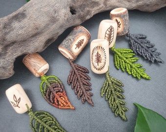 HANAHONUA COLLAB Unikat Dreadperle Dreadschmuck Holz Natur Makramee  // Dreadperle Farn Blatt // Dreadlock Haarschmuck