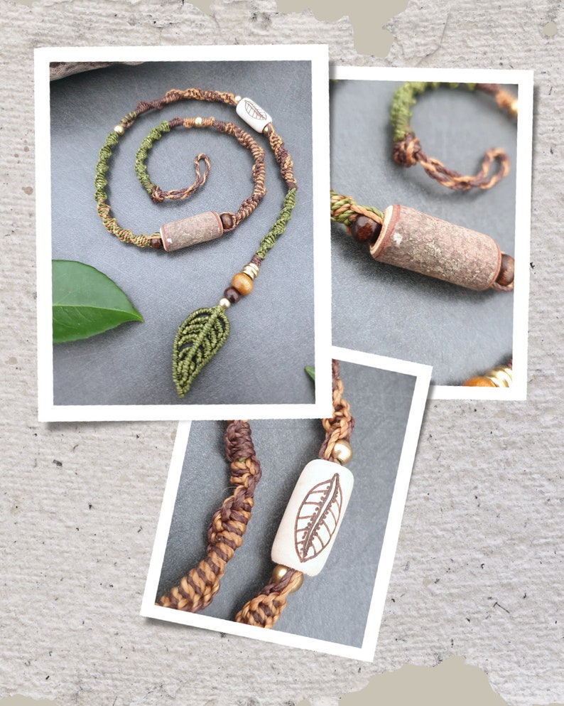 HANAHONUA COLLAB Unique Dreadwrap Madera Natural Dread Bead Macrame Leaf // Dread Jewelry Hairwrap // Fakedread imagen 4