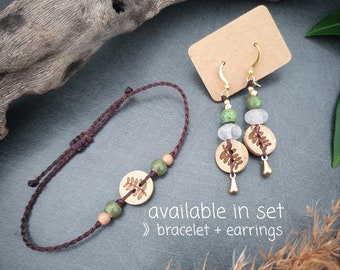 Set bracelet earrings forest fern natural rock crystal // forest jewelry fern jewelry customizable