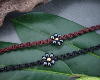 Blumenarmband schwarz Perlenarmband Armband mit Blume // Naturarmband Freundschaftsbändchen