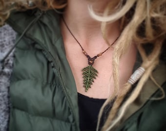 Fern chain macramé necklace with fern leaf, necklace with leaf WANDERLUST