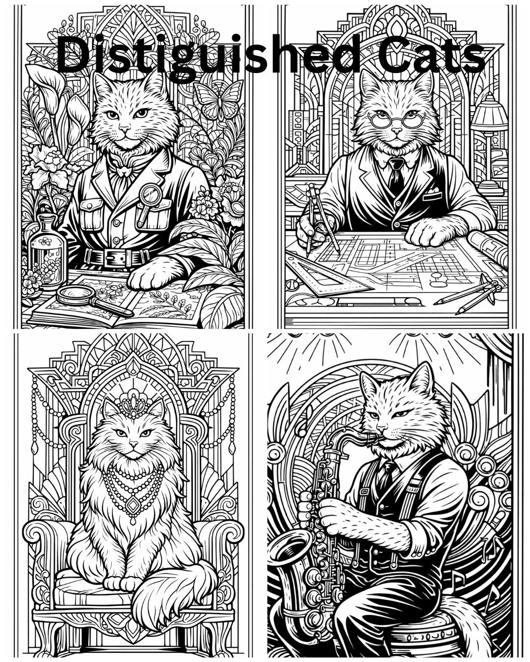 Distinguished Cat Vector Distinguished Cats Coloring Pages – Art Deco – Elegant Printable Pack ...