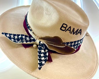 BAMA Roll Tide Tide Día de partido Fedora: Sombrero vaquero de fútbol americano universitario de la SEC