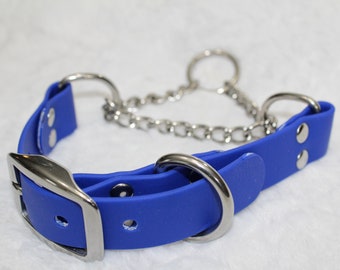 1" Wide Stainless Steel Martingale Collar Beta Biothane Royal Blue Adjustable 13-16"