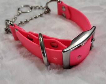 1" Wide Stainless Steel Martingale Collar Beta Biothane Hot Pink Adjustable 13-16"