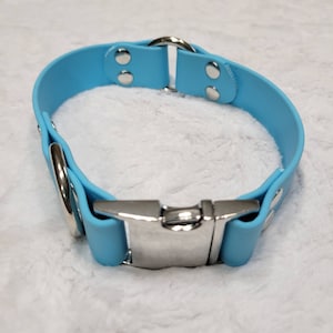 Ready to Ship-1&quot; Wide Biothane Collar Sky Blue 14&quot; with added O ring