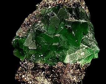 Large Green Fluorite Crystal Cluster, Rare Octahedral Formations, Golden Pyritohedron Pyrite, Sphalerite, Milpo Mine Peru Collector Specimen