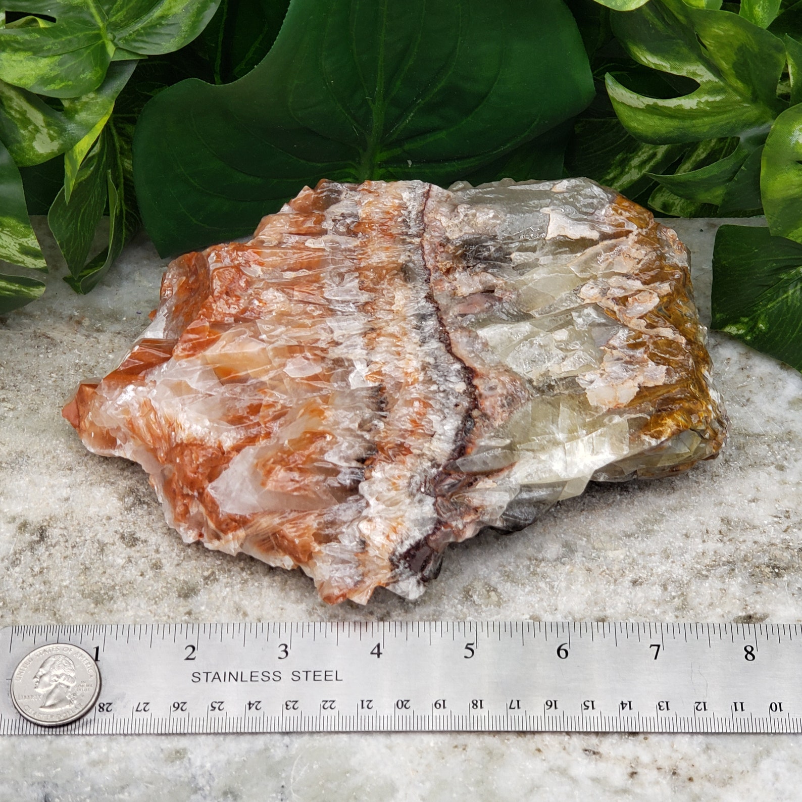 Rainbow Calcite Slab Large Tricolored Calcite Slice Orange Etsy