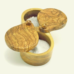 Wooden Table Salt Shaker Olive Wood Set, Salt Shaker With Lid Round Salt Shaker, Double Shaker, Salt Shaker Fine Coarse Salt, Sugar Holder