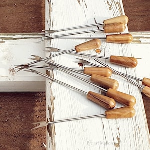 Handmade Metal Skewers for Appetizer Skewers | Set of 20 Olive Wood Mini Forks