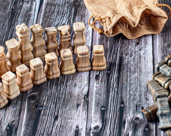 Chess Pieces Handmade to play  Chess Game with Olive Wood Pieces, Set Square olive wood chess pieces unique, Wooden chespieces set