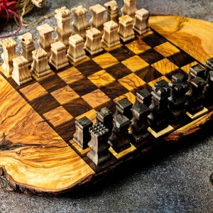 Handcrafted Customizable Olive Wood Chess Set - Unique Gift for Him/Her, Luxury Game, Family Heirloom