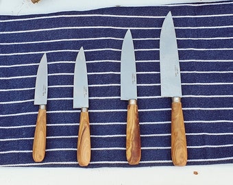 Handmade Knives made of stainless steel and olive wood kitchen knife, Chef knives Wood, Couple Gift Kitchen, Set original housewarming gift