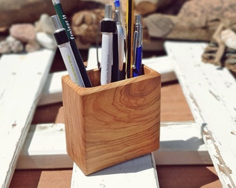 Pencil Holder Olive wood, Office Pencil Holder, Wood Desk Pen, Office Supplies, Toothbrush cup , Pot Pens, Storage Pencil Cup , Square Pot