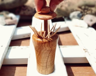 Handmade Olive Wood Toothpick Dispenser, Hygienic Artisan Holder
