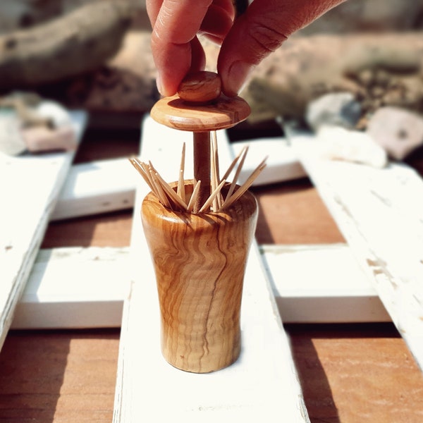 Porta stuzzicadenti in legno d'ulivo, Porta stuzzicadenti, Stuzzicadenti igienico, Porta stuzzicadenti Vintage, Stuzzicadenti ecologico, Porta stuzzicadenti artigianale