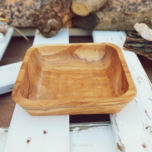 Square Olive Wood Salad Bowl, Square Fruit Bowl, Square Wood Centerpiece, Square Plate, Wood Platter, Pasta Bowl, Wedding Gift, Chef Gift