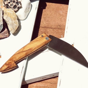 Folding Pocket Knife Olive Wood, Fishing Knife, Hiker Knife, Handmade Pocket Knife, Father's Day Gift, Field Knife, Pocket Fisherman's Knife image 1