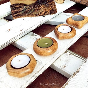 Teelichthalter Set aus Olivenholz, handgefertigt