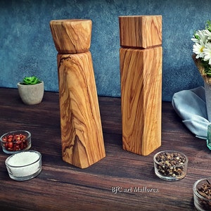 Set Pepper Mill Grinder Olive Wood, Salt Mill and Pepper Shaker, Pepper Mills for Seasoning, Vintage Pepper Shaker, Pepper Grinder Handmade