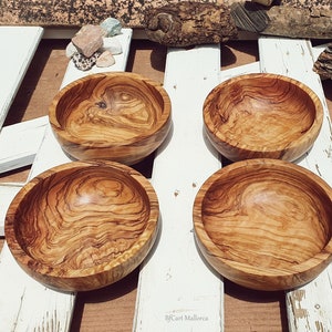 Set 4 Bowl Olive Wood, Breakfast Bowl, Cereal Bowl, Wooden Fruit Bowl, Snack Bowl, Vintage Bowl, Individual Salads, Bowl For Snack