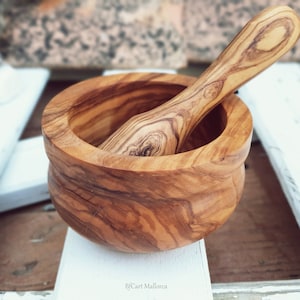 Mortar and Pestle Olive Wood, Herb Crusher  Garlic, Modern Wood Mortar, Hostess gift, Handmade Mortar Pestle, Vintage Mortar, Herb Grinding