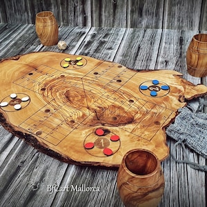 Custom Aggravation board game Ludo on Full Rustic Olive Wood Board, Parcheesi board game Vintage, Ludo Game Gift, Table Game