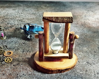 Rustic Hourglass With Twist Rocker 5 minutes, Handmade Sand Timer, Live Edge Hourglass Home and Office Decoration Antique Sand Timer Vintage