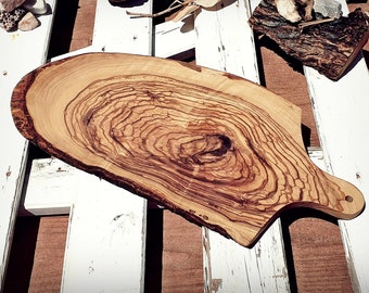 Rustic Olive Wood Cutting Board with Handle: Live Edge Cheese Board