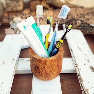 Zahnbürstentopf OLive Holz, Umweltfreundlicher Zahnbürstentopf, Badezimmer Vorratstopf, Badezimmerdekoration, Zahnbürstenhalter, Plastikfreier Badetopf
