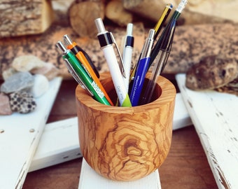 Olive Wood Pencil Cup, Desk Organizer, Handmade in Mallorca