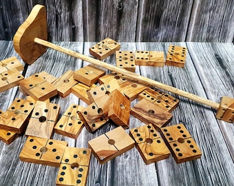 Wooden Dominoes table game Double Six Wood, Personalized Dominoes set Olive Wood, Personalized Dominoes Table Games, Ecological Wooden Toy