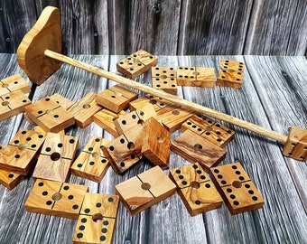 Wooden Dominoes table game Double Six Wood, Personalized Dominoes set Olive Wood, Personalized Dominoes Table Games, Ecological Wooden Toy